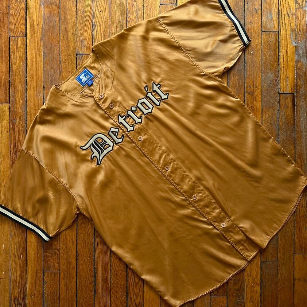 Vintage Starter MLB Detroit Tigers Baseball Jersey Men 2XL Gold Cream Embroider‎